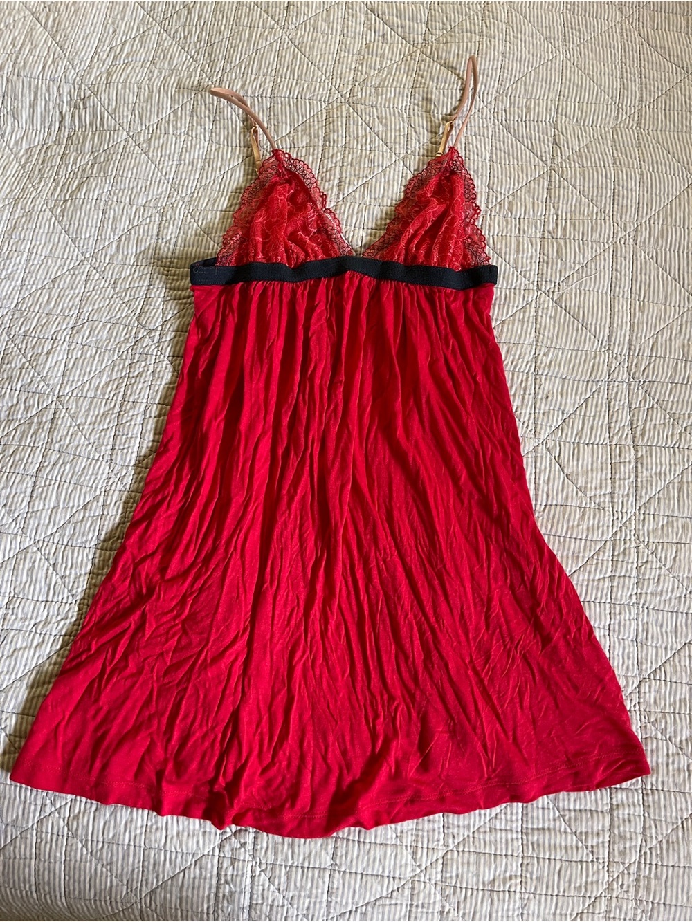 Eberjey Red Lace-Trim Slip Nightdress with Contrast Band